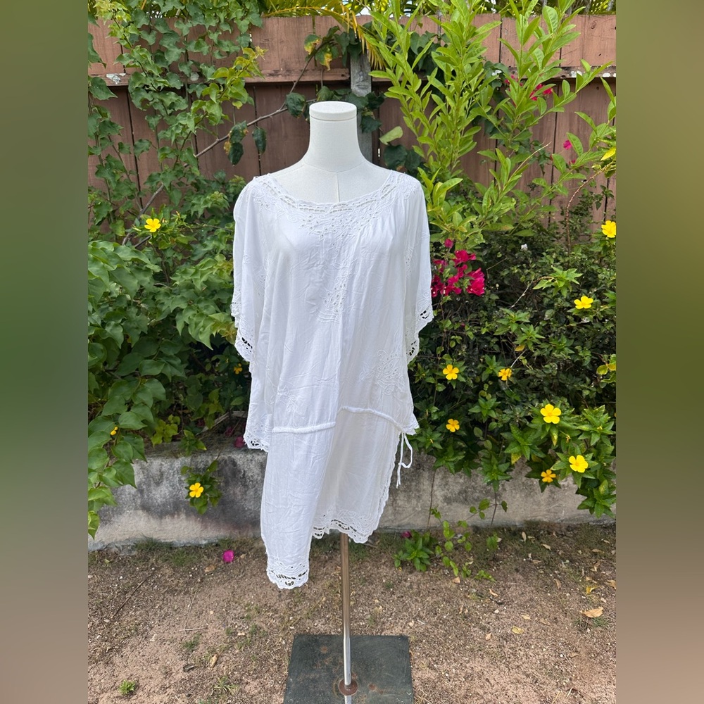 Tiare Hawaii White Embroidered Cover Up One Size
